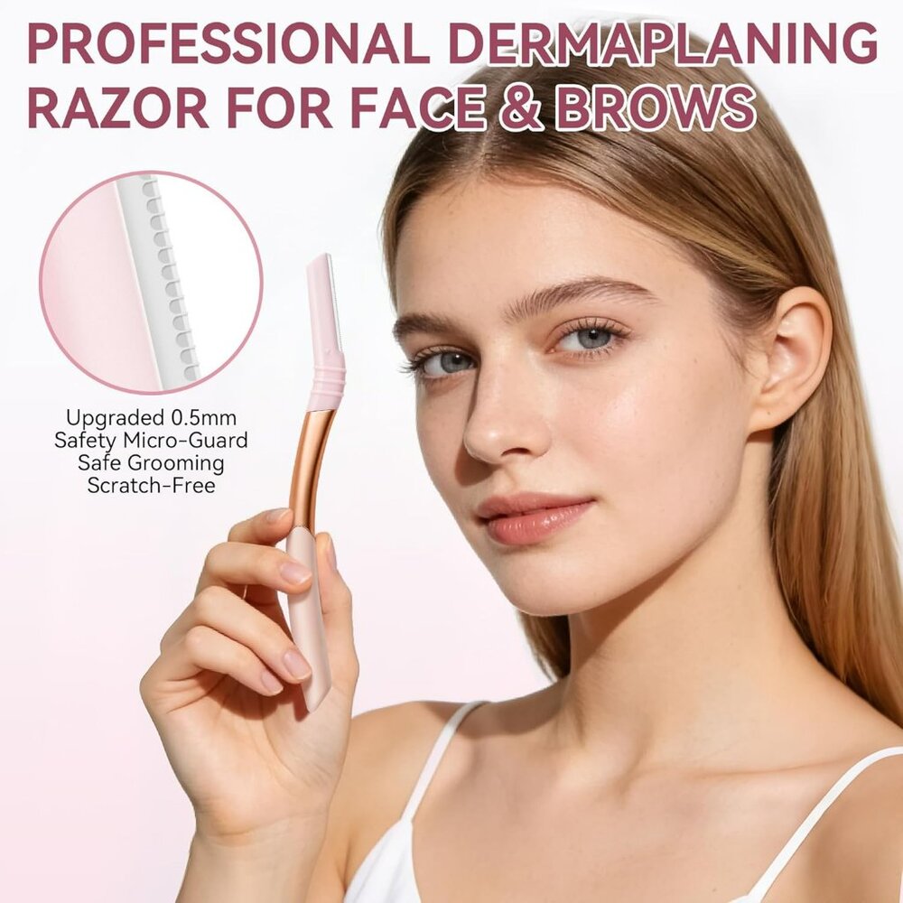 Eyebrow Face Razor Hair Trimmer Reusable Metal Handle with 7 Refill Blades